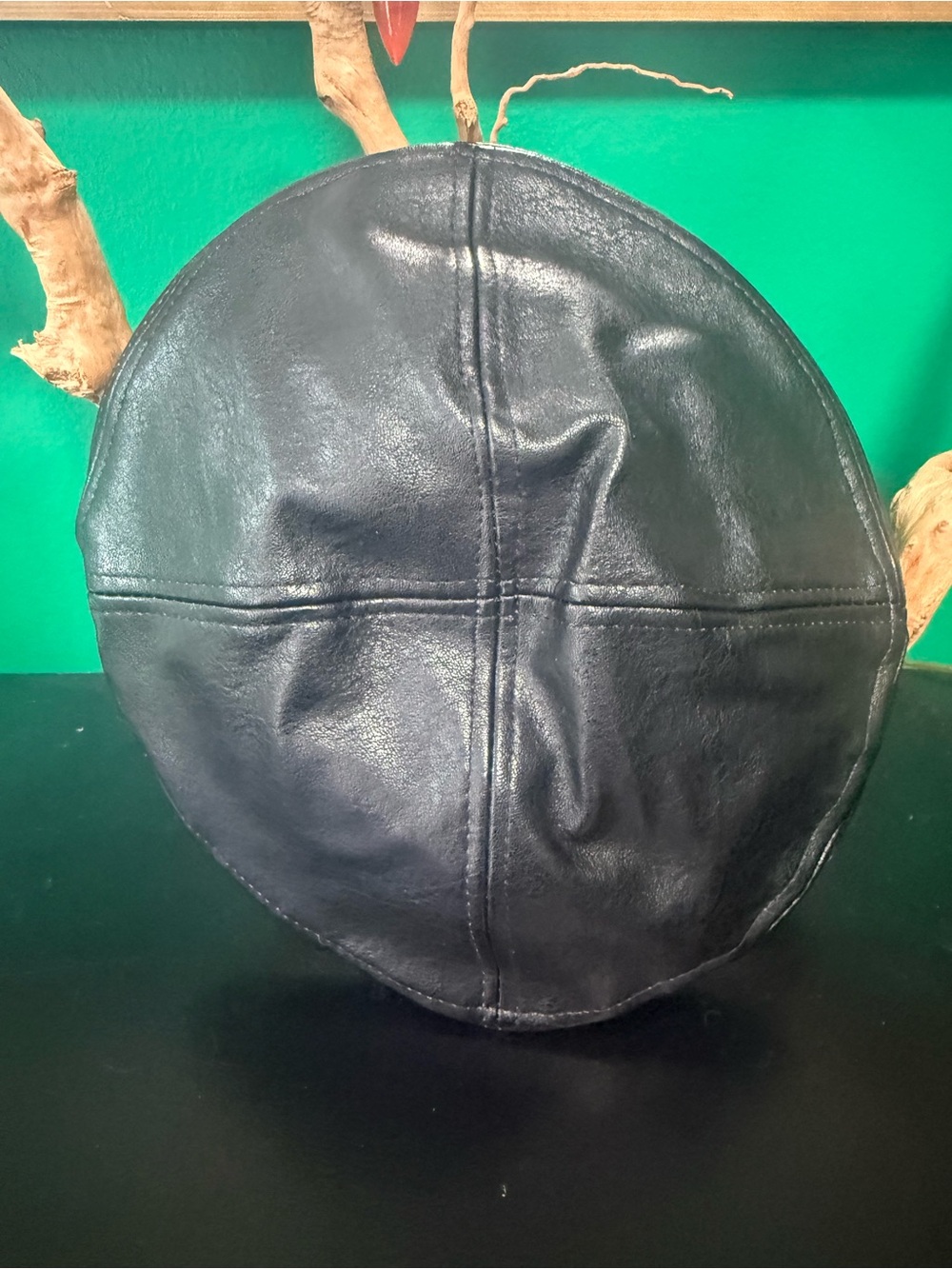 Black Leather Round Cap Hat - Stylish Women's Accessory